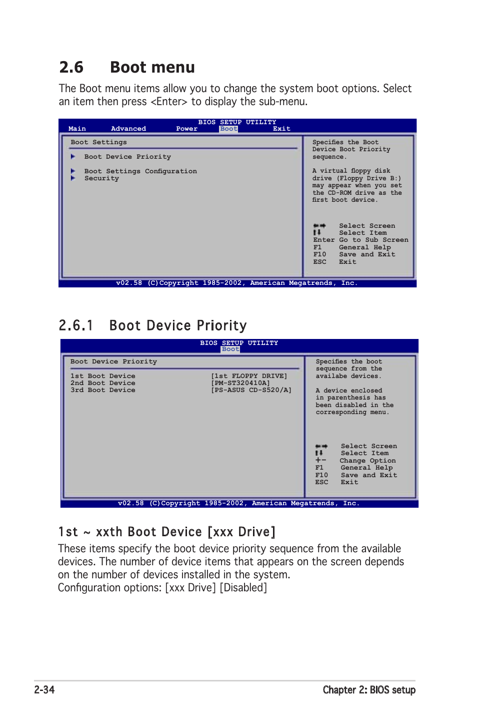 6 boot menu, 1 boot device priority, 1st ~ xxth boot device [xxx drive | Asus K8N-VM User Manual | Page 70 / 82