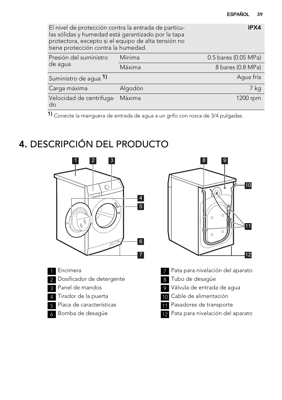 Descripción del producto | AEG L76480FL User Manual | Page 39 / 68