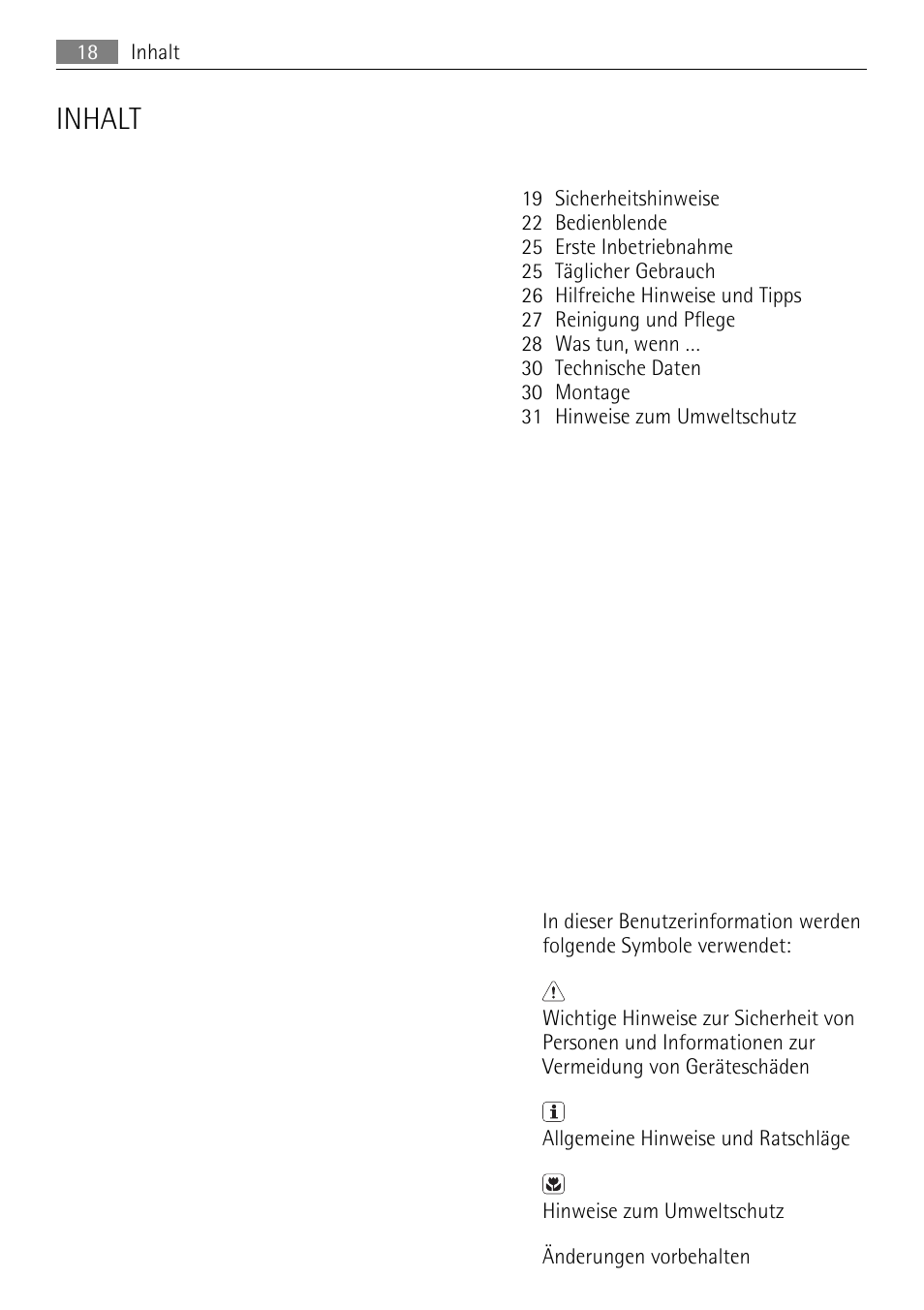 Inhalt | AEG AGN71200F0 User Manual | Page 18 / 76