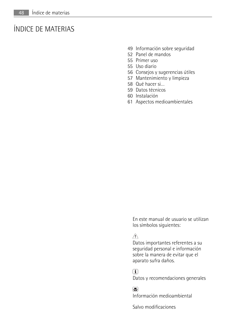 Índice de materias | AEG AGN71200F0 User Manual | Page 48 / 76