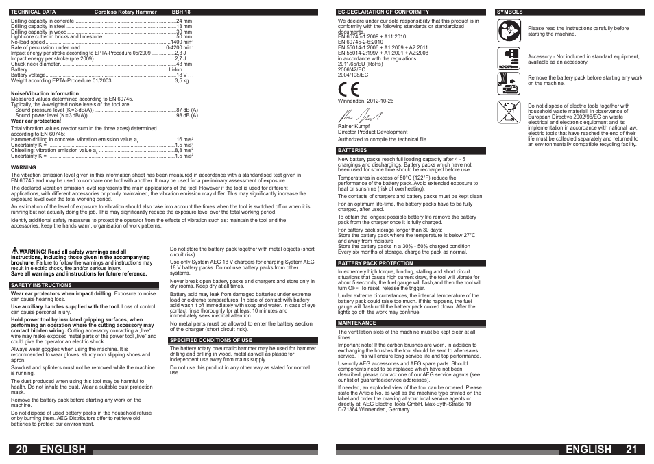 English | AEG BBH 18 User Manual | Page 11 / 39