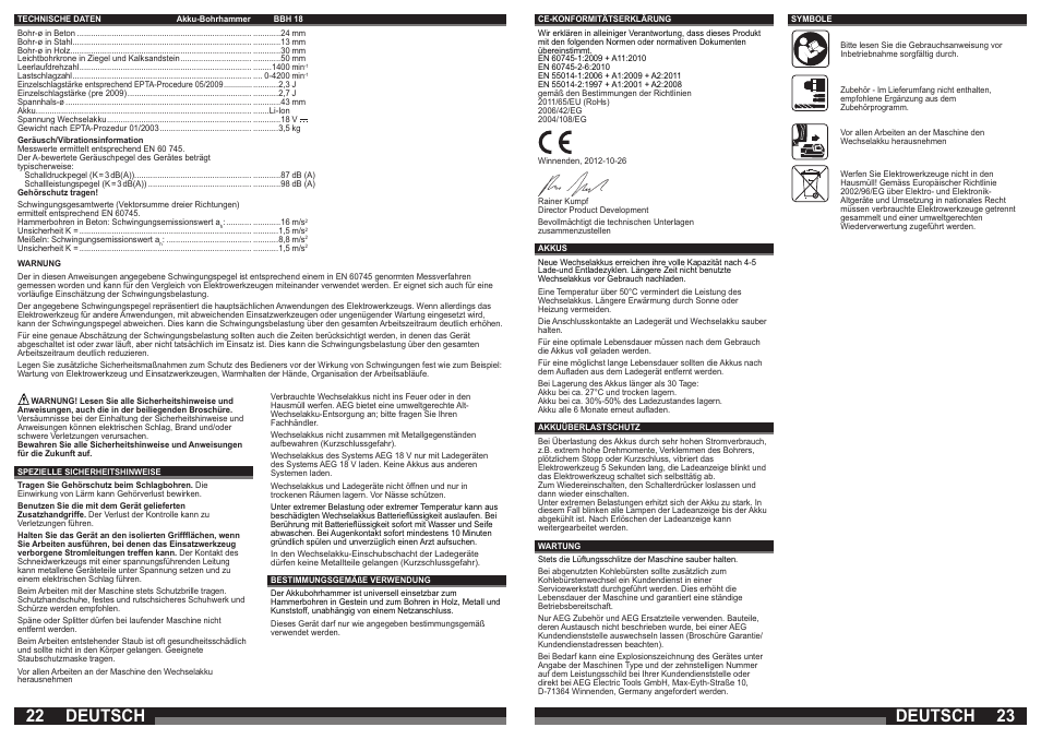 Deutsch | AEG BBH 18 User Manual | Page 12 / 39