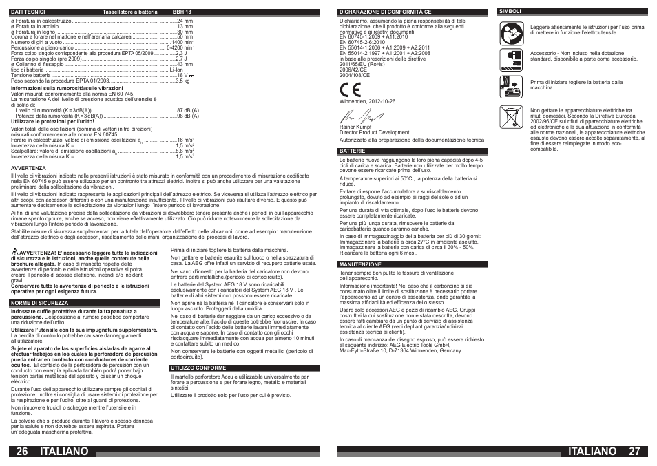 Italiano | AEG BBH 18 User Manual | Page 14 / 39