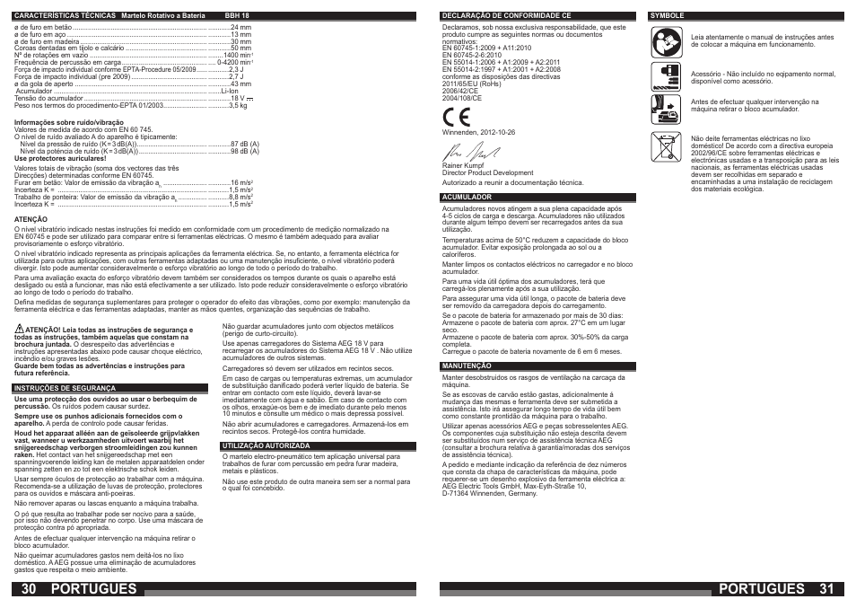 Portugues | AEG BBH 18 User Manual | Page 16 / 39