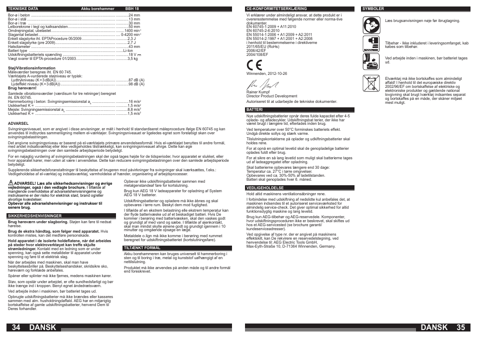 Dansk | AEG BBH 18 User Manual | Page 18 / 39