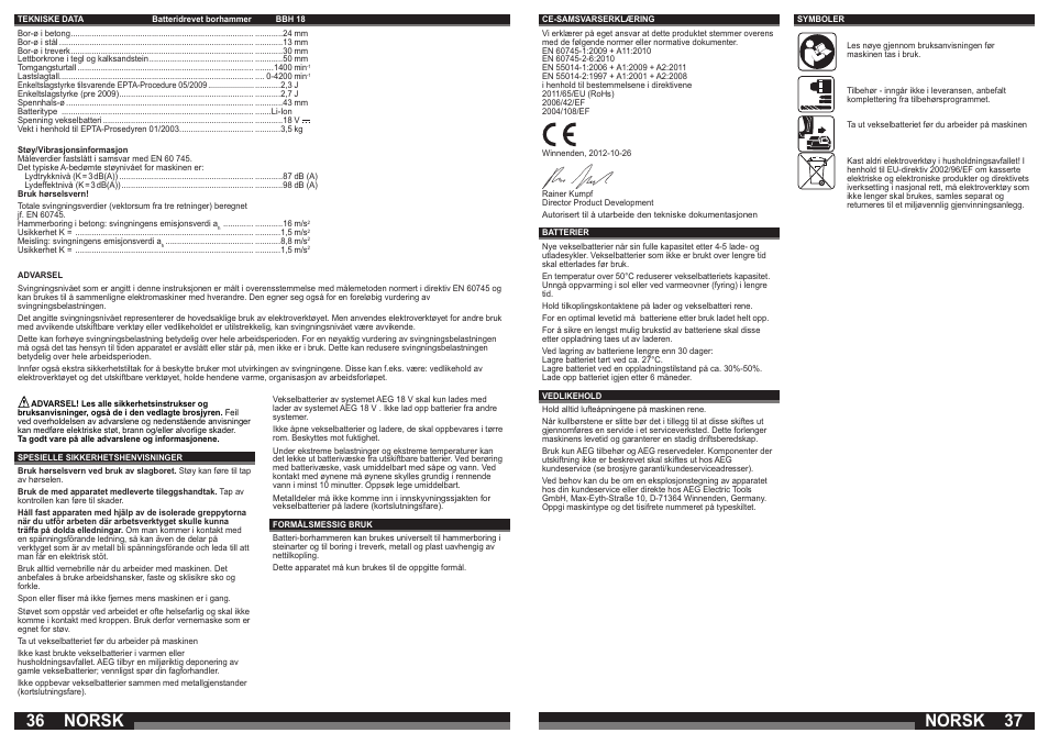 Norsk | AEG BBH 18 User Manual | Page 19 / 39