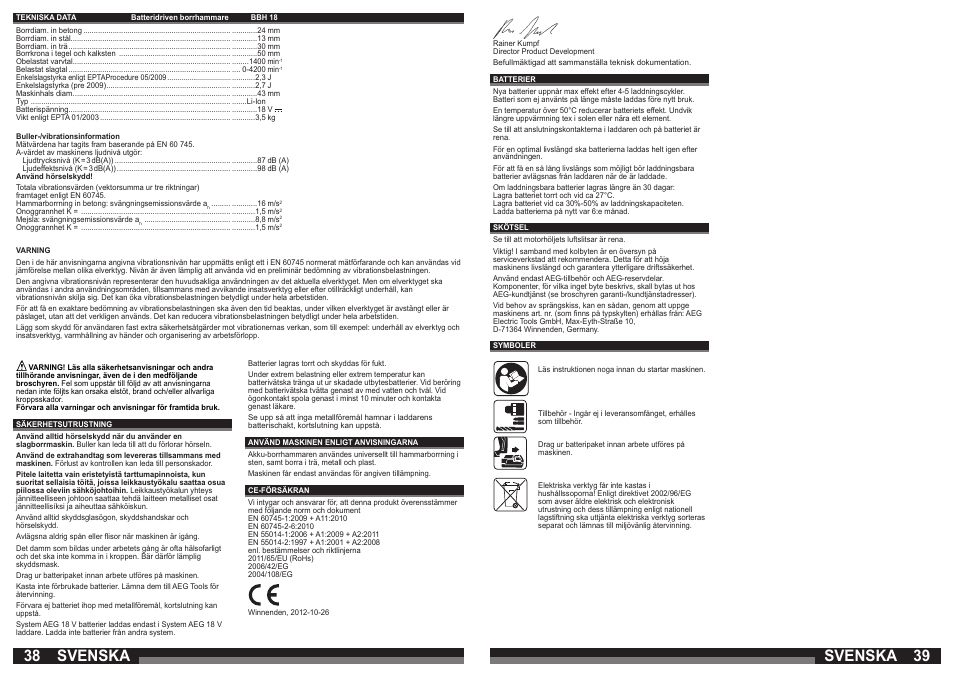 Svenska | AEG BBH 18 User Manual | Page 20 / 39