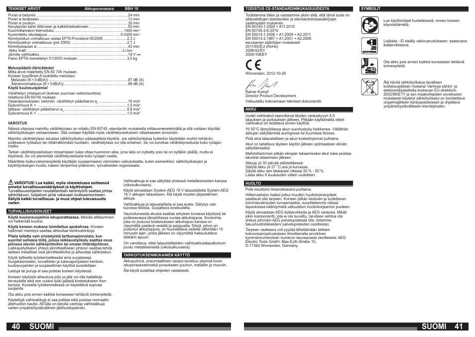 Suomi | AEG BBH 18 User Manual | Page 21 / 39