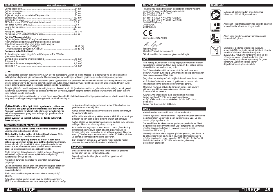 Türkçe | AEG BBH 18 User Manual | Page 23 / 39