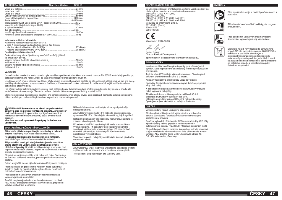 Česky | AEG BBH 18 User Manual | Page 24 / 39