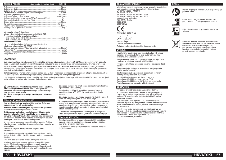 Hrvatski | AEG BBH 18 User Manual | Page 29 / 39