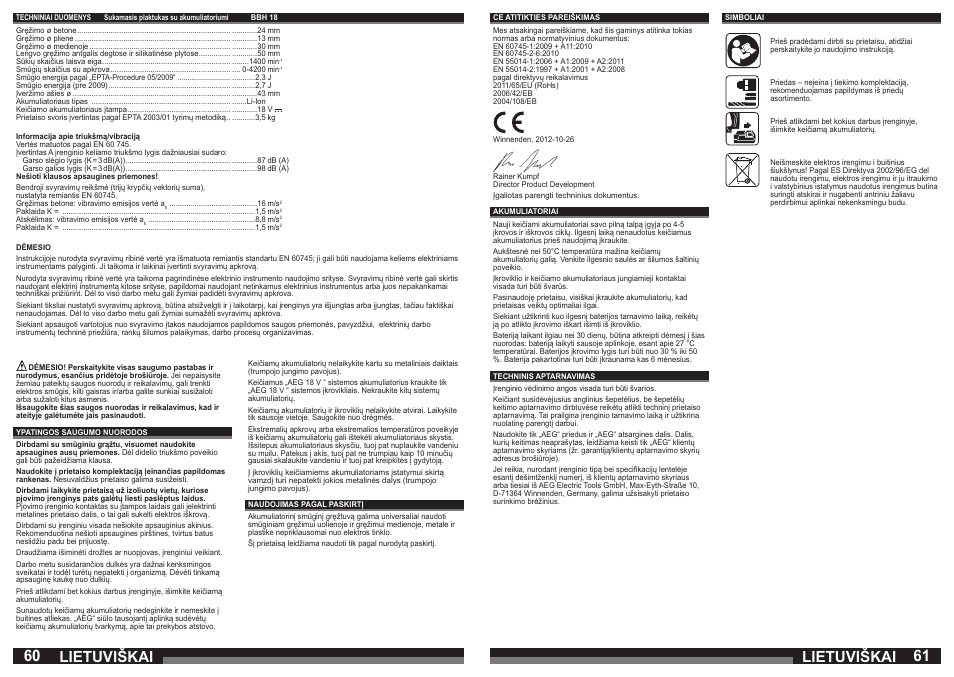 Lietuviškai | AEG BBH 18 User Manual | Page 31 / 39