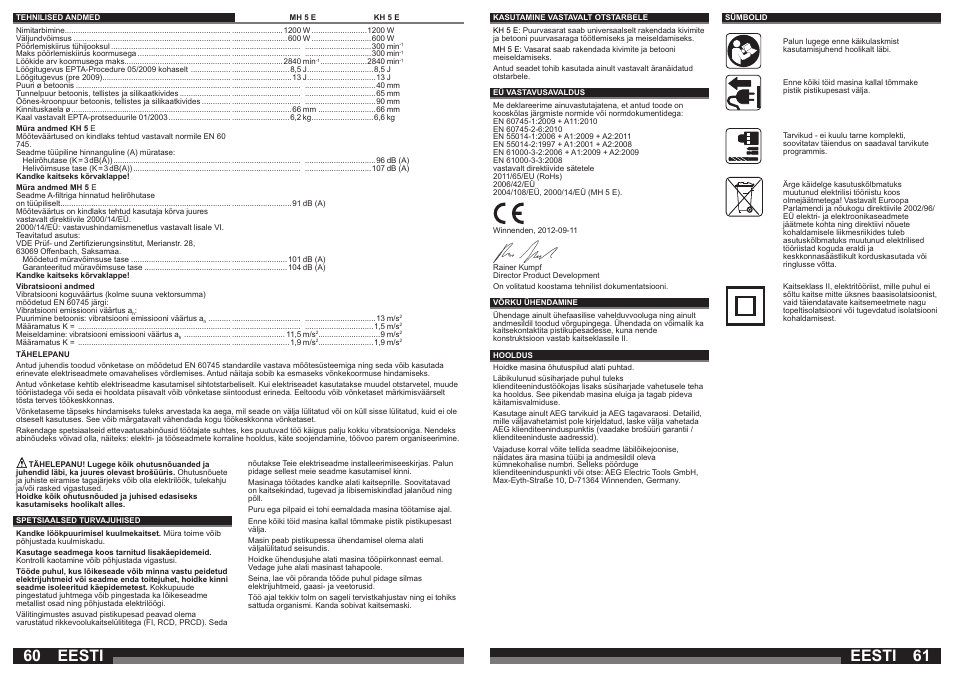 Eesti | AEG KH 5 E User Manual | Page 31 / 39