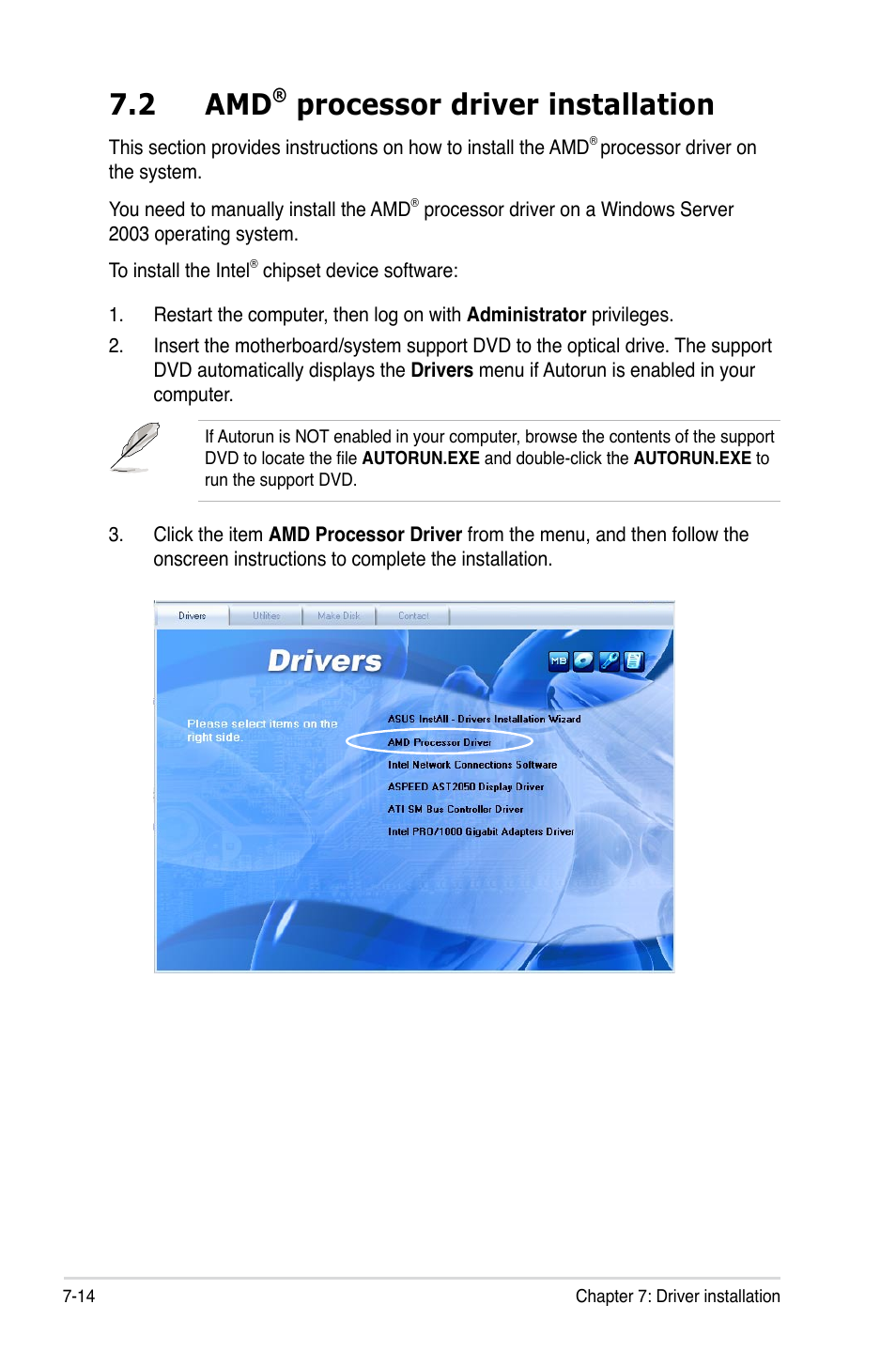 2 amd® processor driver installation, Processor driver installation -14, 2 amd | Processor driver installation | Asus PS4 User Manual | Page 132 / 142