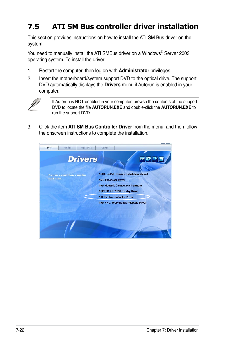 5 ati sm bus controller driver installation, Ati sm bus controller driver installation -22 | Asus PS4 User Manual | Page 140 / 142