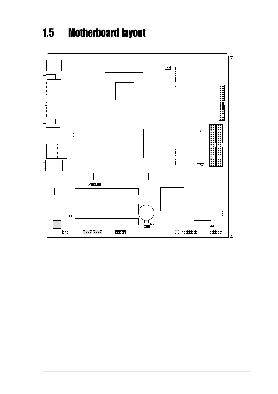 5 motherboard layout, Via km266, Pci1 | Pci2 pci3 via, 5cm (9.6in), A7v266-mx, Super i/o, Socket 462 | Asus A7V266-MX User Manual | Page 15 / 64