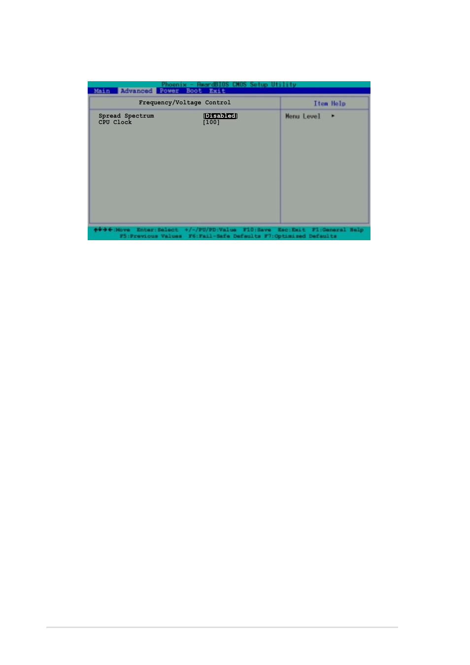 4 frequency/voltage control, Spread spectrum [disabled, Cpu clock [100 | Asus A7V266-MX User Manual | Page 52 / 64