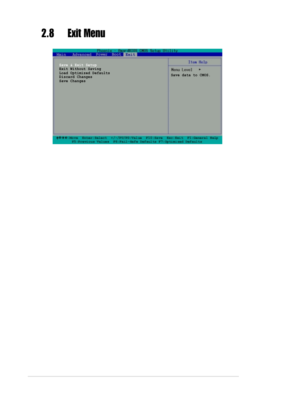 8 exit menu | Asus A7V266-MX User Manual | Page 58 / 64