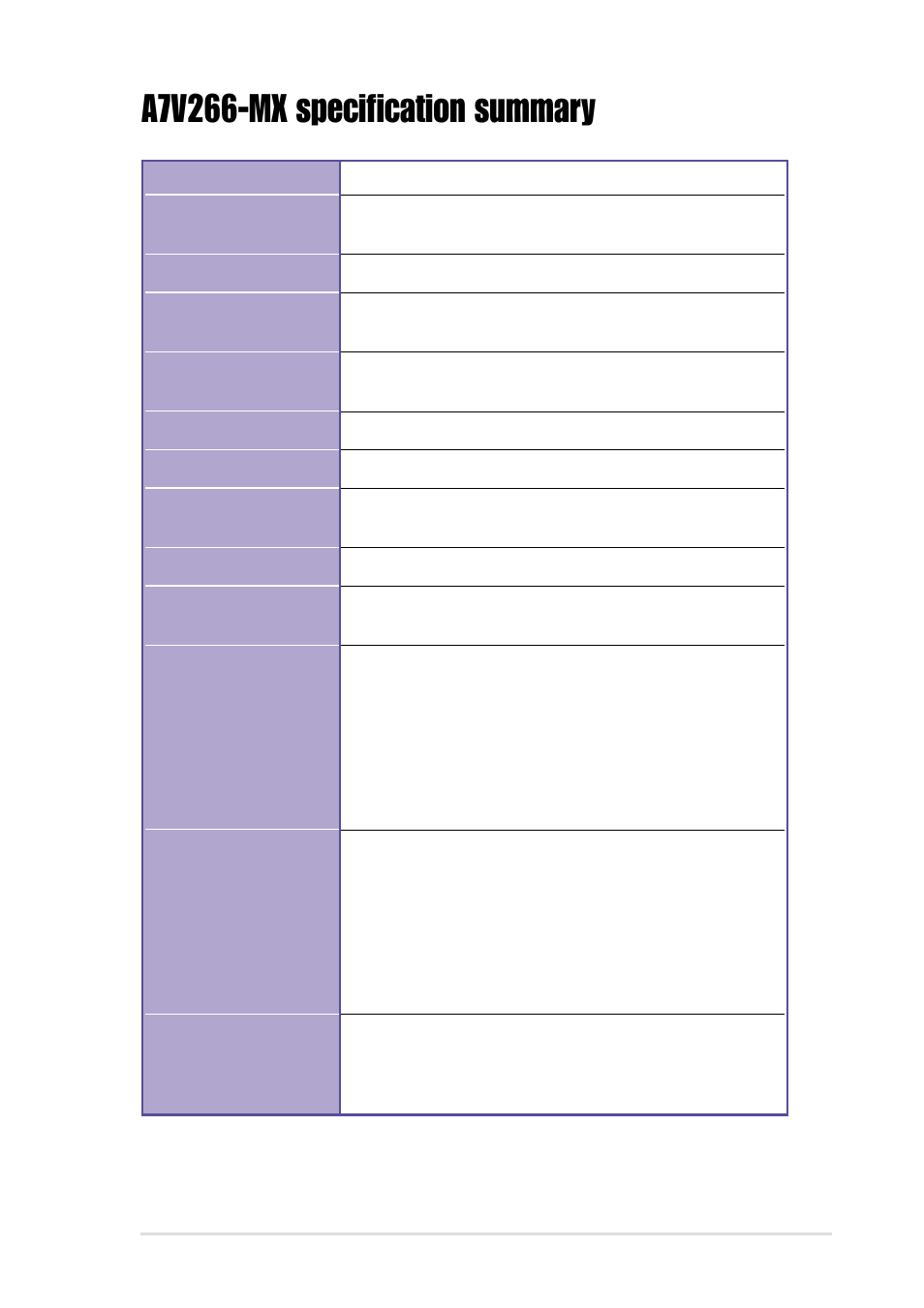 A7v266-mx specification summary | Asus A7V266-MX User Manual | Page 7 / 64