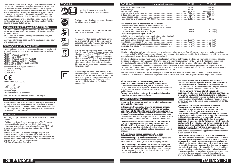 Italiano, Français | AEG SE 12-180 User Manual | Page 11 / 49