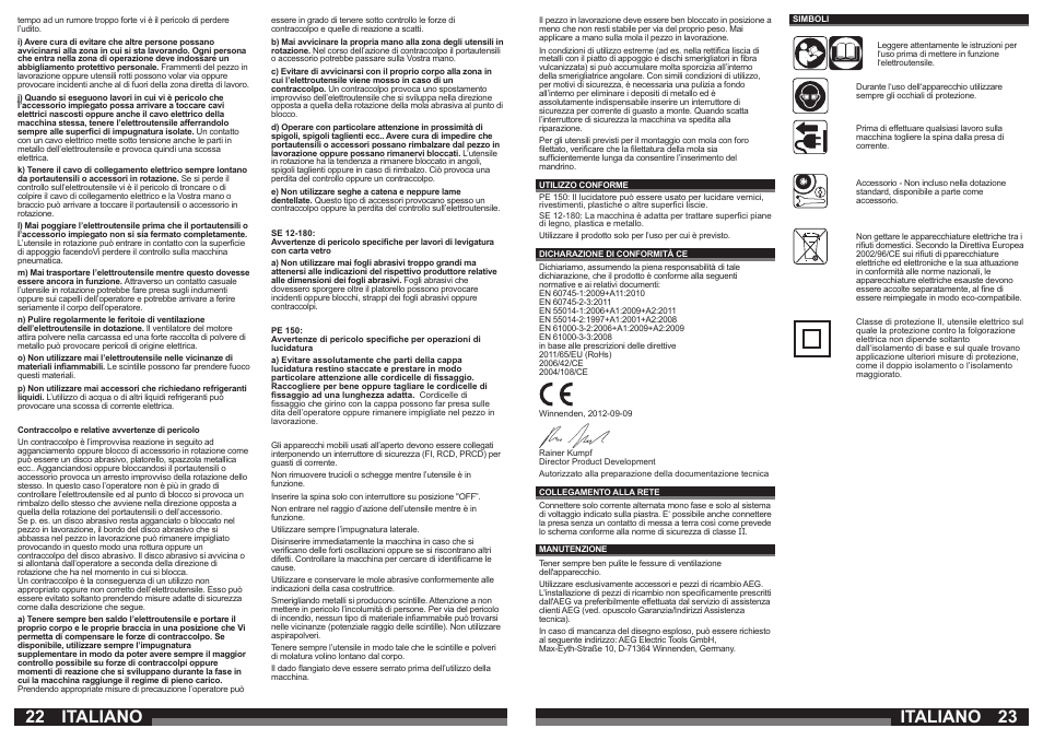 Italiano | AEG SE 12-180 User Manual | Page 12 / 49