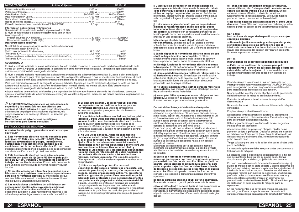 Español | AEG SE 12-180 User Manual | Page 13 / 49