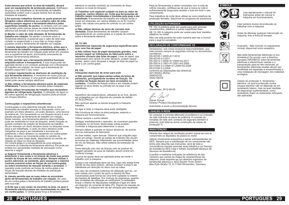 Portugues | AEG SE 12-180 User Manual | Page 15 / 49