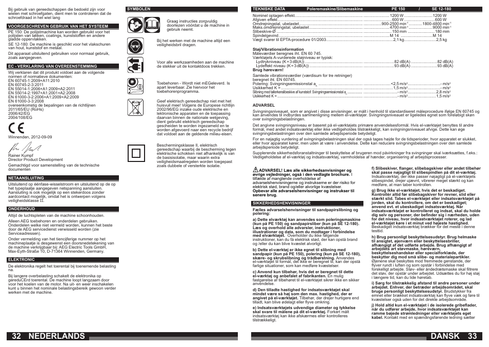 Dansk, Nederlands | AEG SE 12-180 User Manual | Page 17 / 49