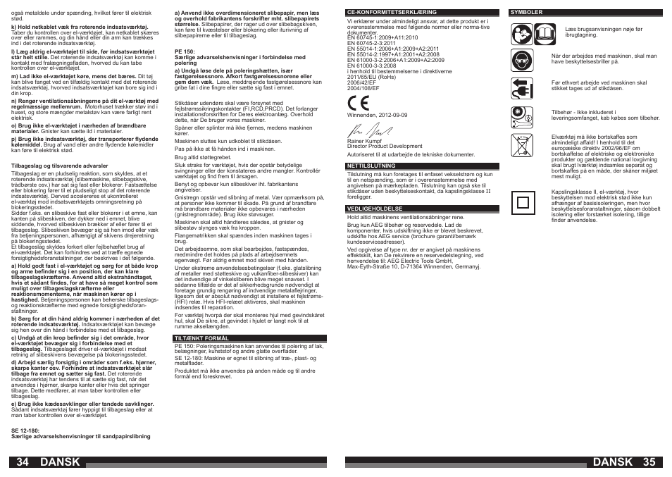 Dansk | AEG SE 12-180 User Manual | Page 18 / 49