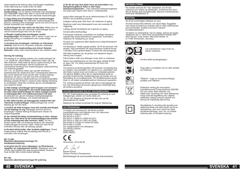 Svenska | AEG SE 12-180 User Manual | Page 21 / 49