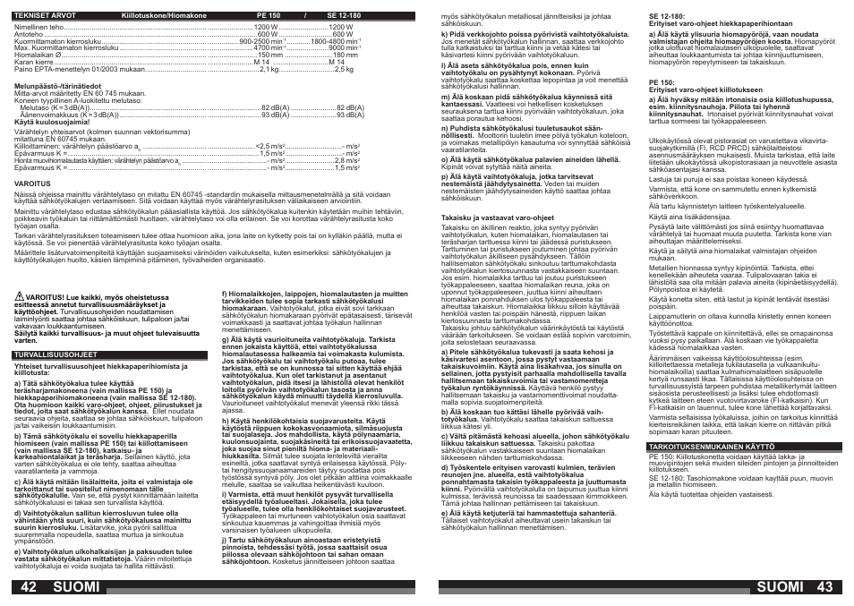 Suomi | AEG SE 12-180 User Manual | Page 22 / 49