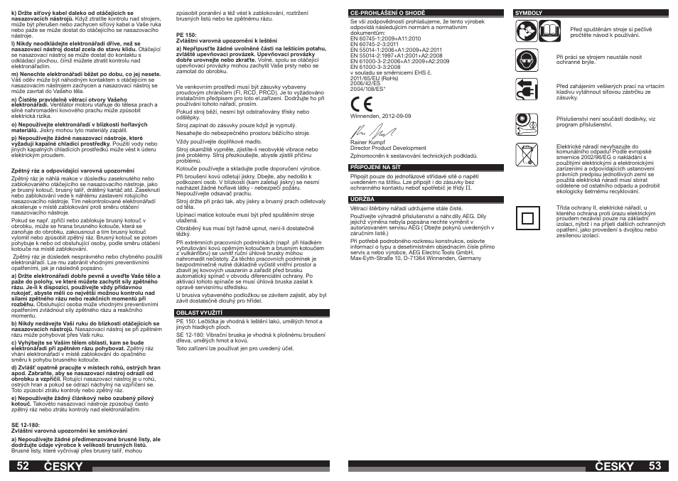 Česky | AEG SE 12-180 User Manual | Page 27 / 49