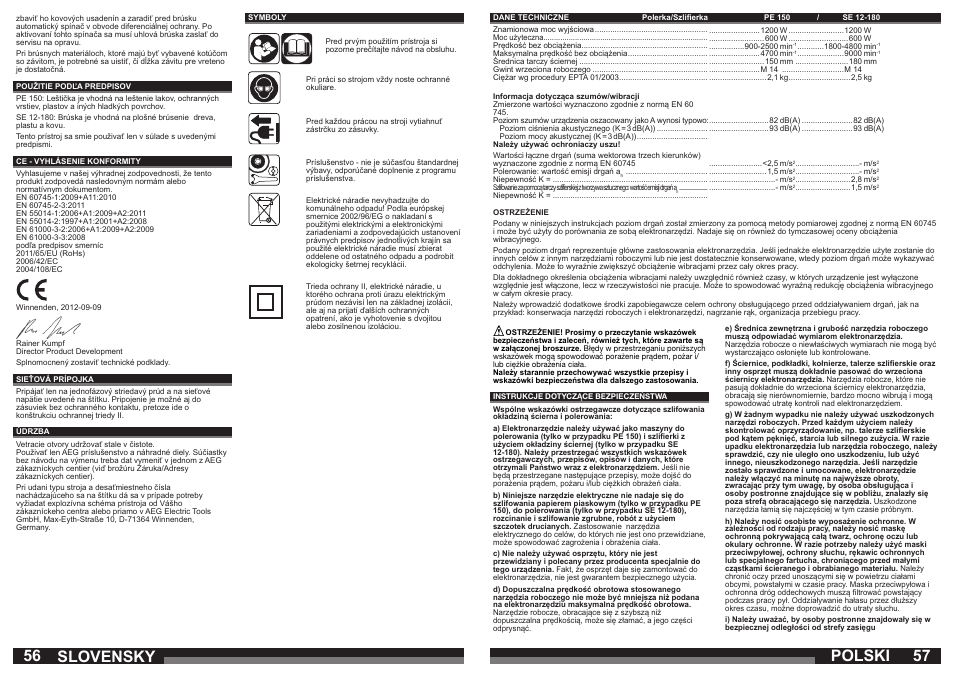 Polski, Slovensky | AEG SE 12-180 User Manual | Page 29 / 49