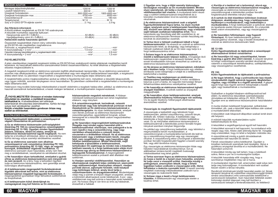 Magyar | AEG SE 12-180 User Manual | Page 31 / 49
