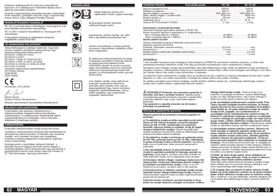 Slovensko, Magyar | AEG SE 12-180 User Manual | Page 32 / 49