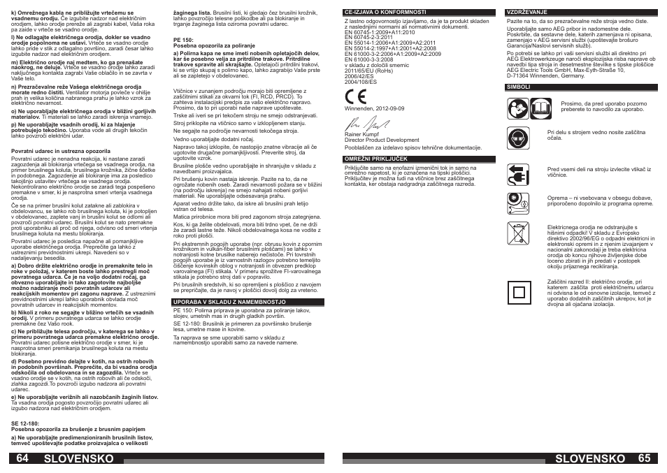 Slovensko | AEG SE 12-180 User Manual | Page 33 / 49