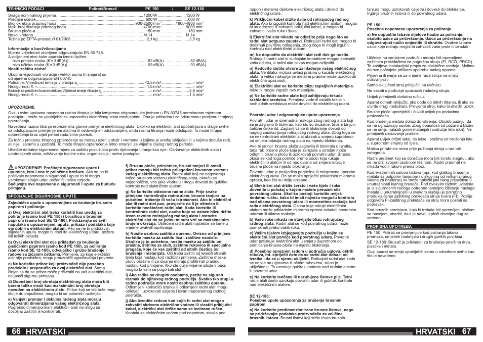 Hrvatski | AEG SE 12-180 User Manual | Page 34 / 49