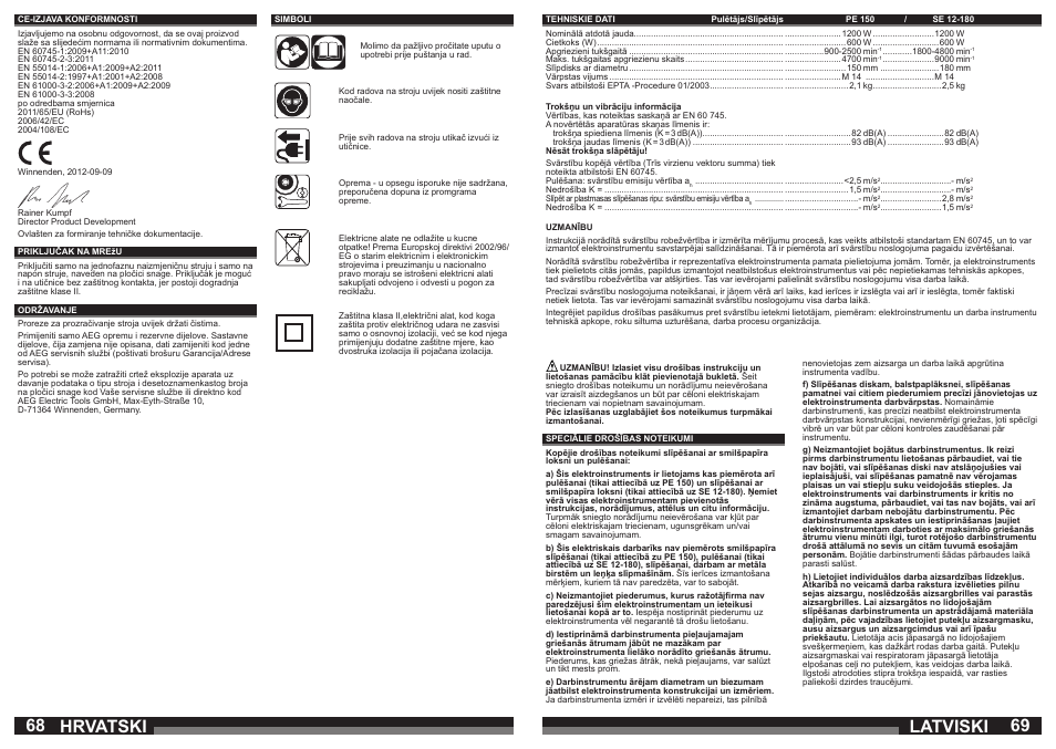 Latviski, Hrvatski | AEG SE 12-180 User Manual | Page 35 / 49