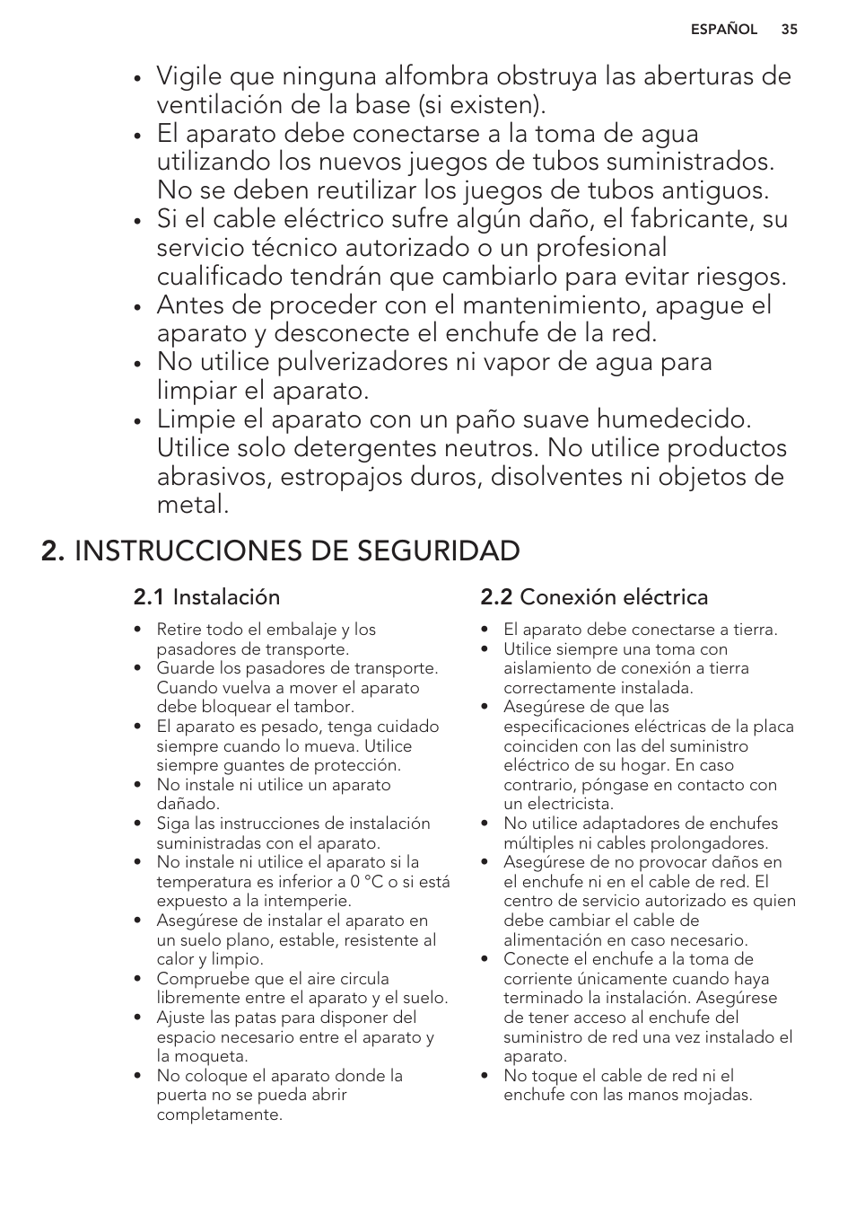 Instrucciones de seguridad, 1 instalación, 2 conexión eléctrica | AEG L61270BI User Manual | Page 35 / 68