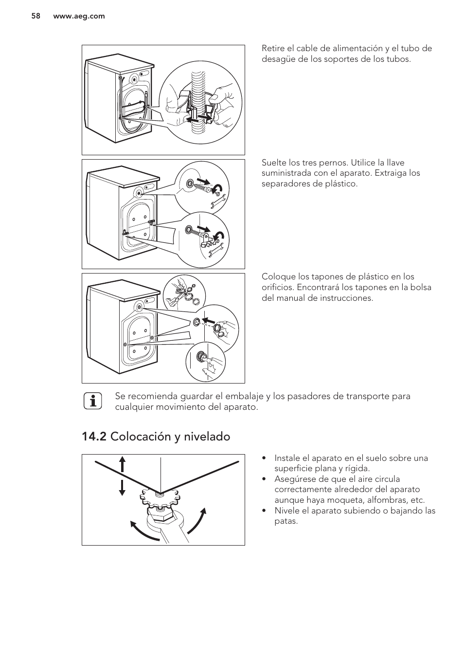 2 colocación y nivelado | AEG L61270BI User Manual | Page 58 / 68