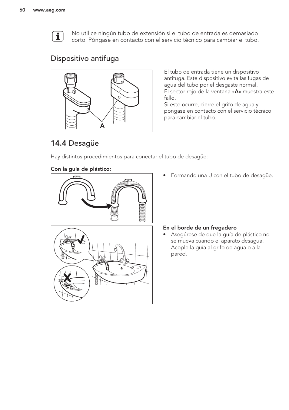 Dispositivo antifuga, 4 desagüe | AEG L61270BI User Manual | Page 60 / 68
