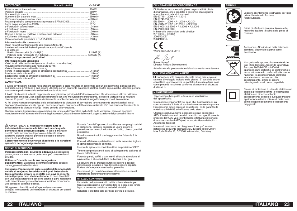 Italiano | AEG KH 24 XE User Manual | Page 12 / 37