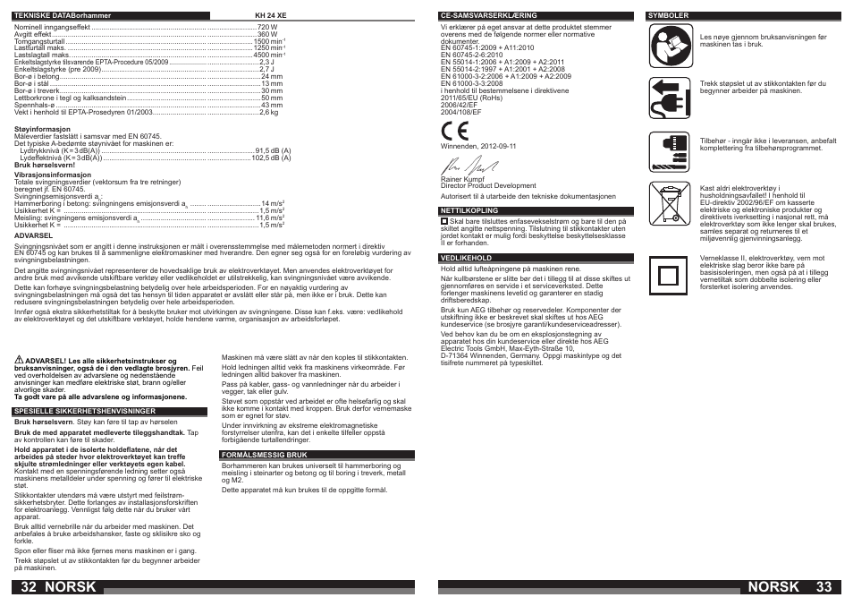 Norsk | AEG KH 24 XE User Manual | Page 17 / 37
