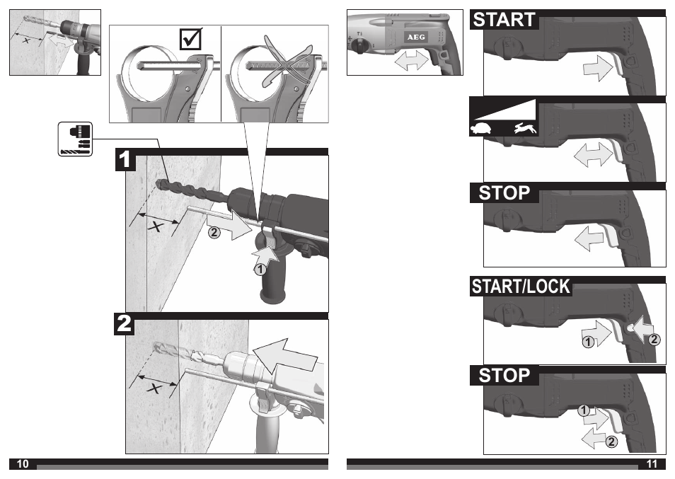 Start stop start/lock stop | AEG KH 24 XE User Manual | Page 6 / 37