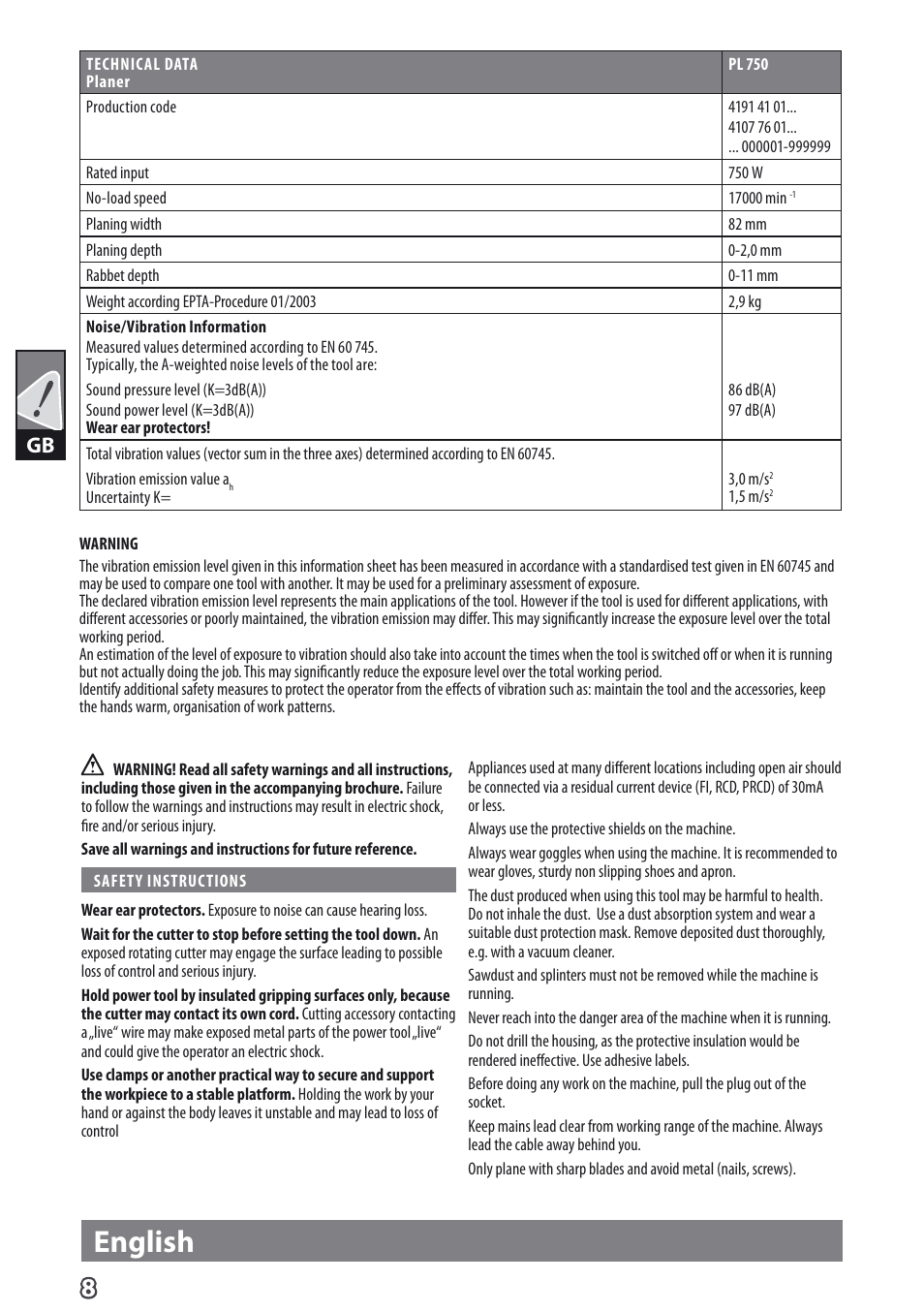 English | AEG PL 750 User Manual | Page 11 / 67