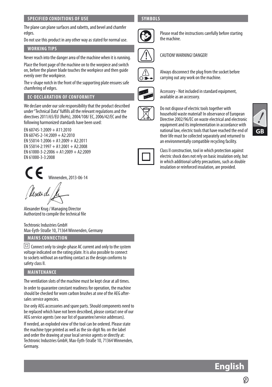 English | AEG PL 750 User Manual | Page 12 / 67