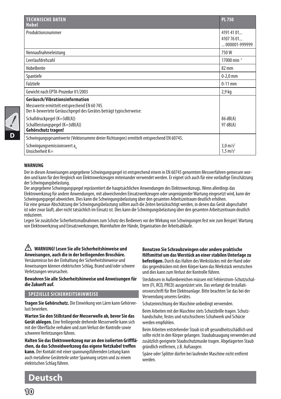 Deutsch | AEG PL 750 User Manual | Page 13 / 67