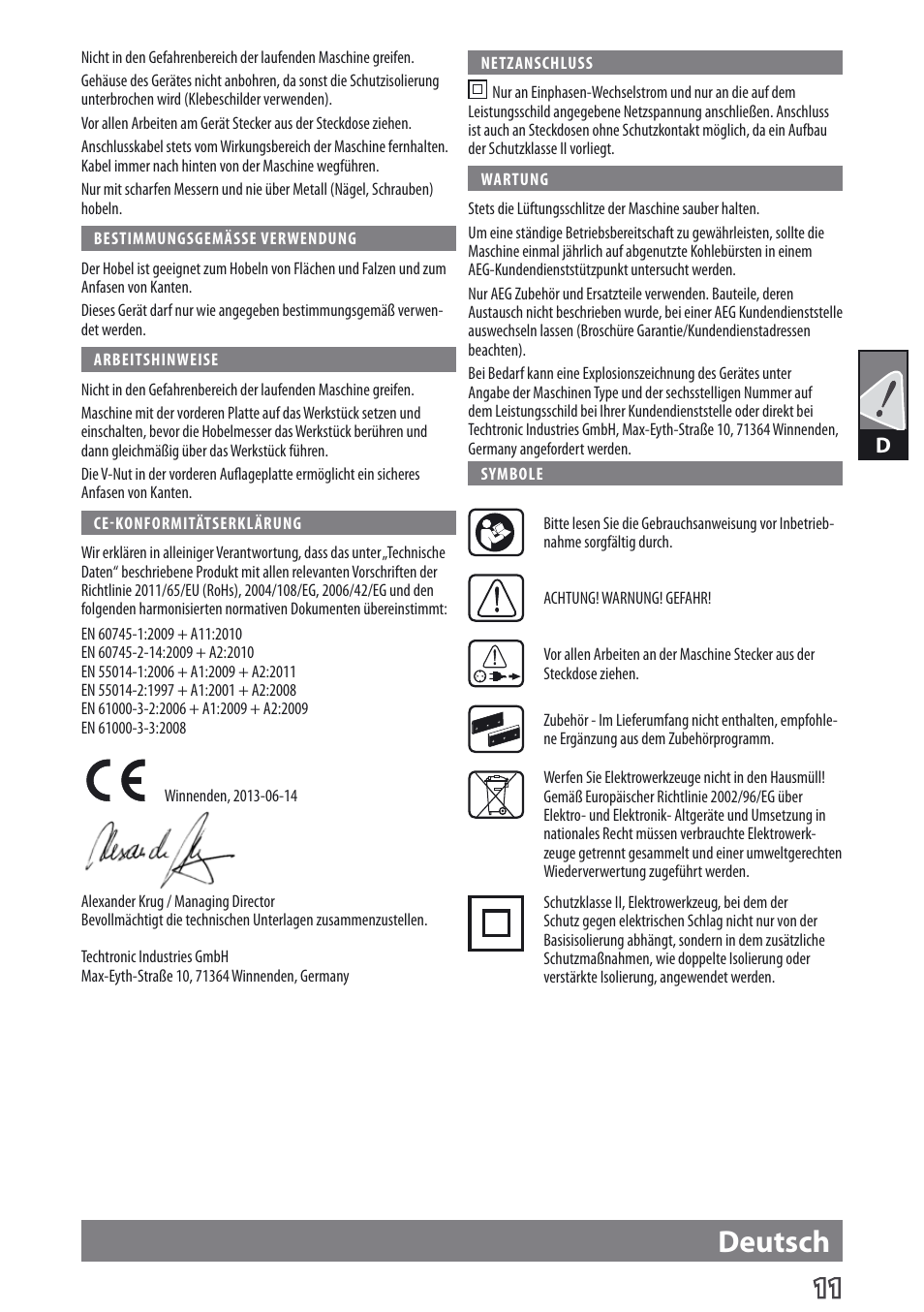 Deutsch | AEG PL 750 User Manual | Page 14 / 67