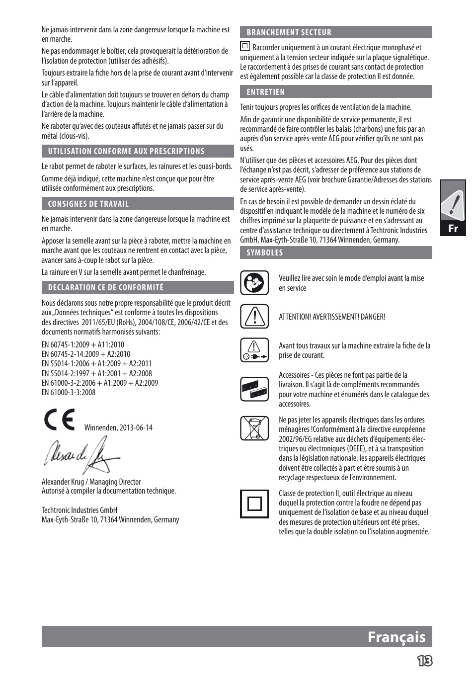 Français | AEG PL 750 User Manual | Page 16 / 67