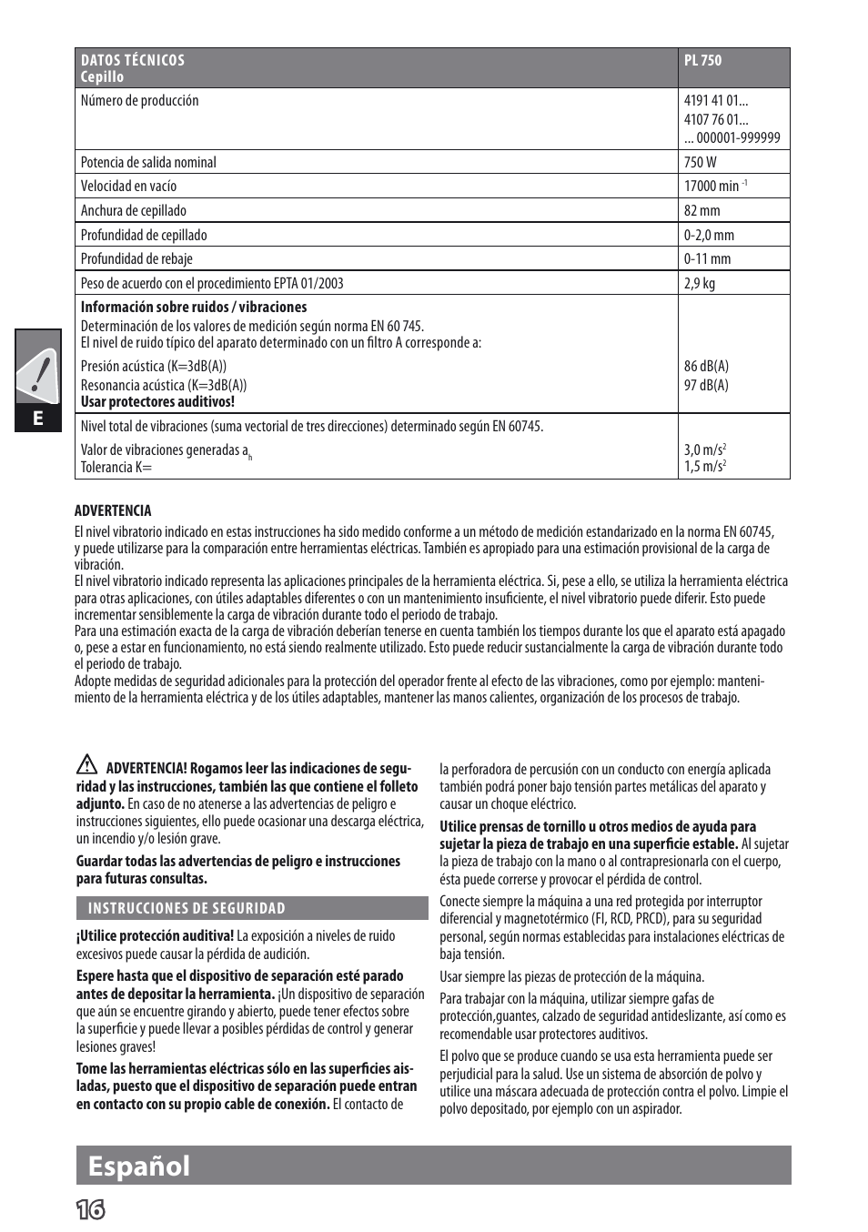 Español | AEG PL 750 User Manual | Page 19 / 67